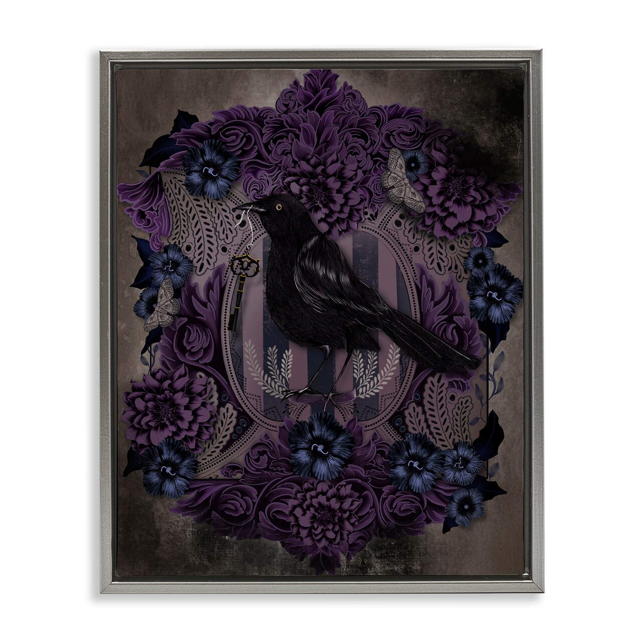Stupell Industries Raven with Gothic Florals Floating Frame, design by Lori Mosley